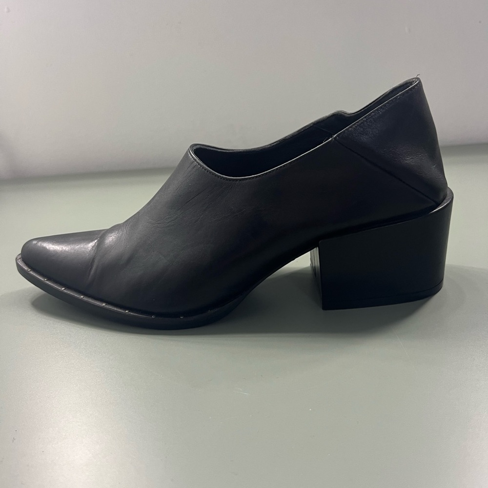 Low, pointy, boot-like shoes with low heel